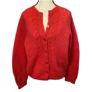 Vintage Handmade Women's Pink Cable Knit Cardigan Sweater Button Up‎ Cottagecore